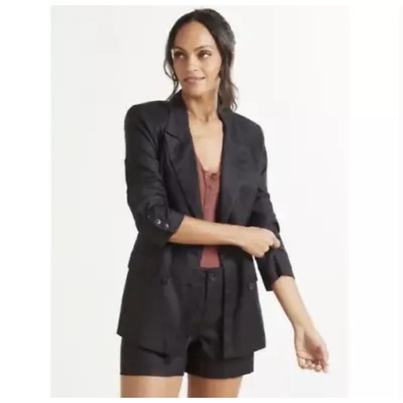 Evereve Blazer Alexa Double Breasted Menswear Black Linen Women's Size XS - Picture 1 of 9